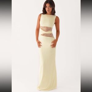 Peppermayo Butter Yellow Asymmetrical Cut Out Gown